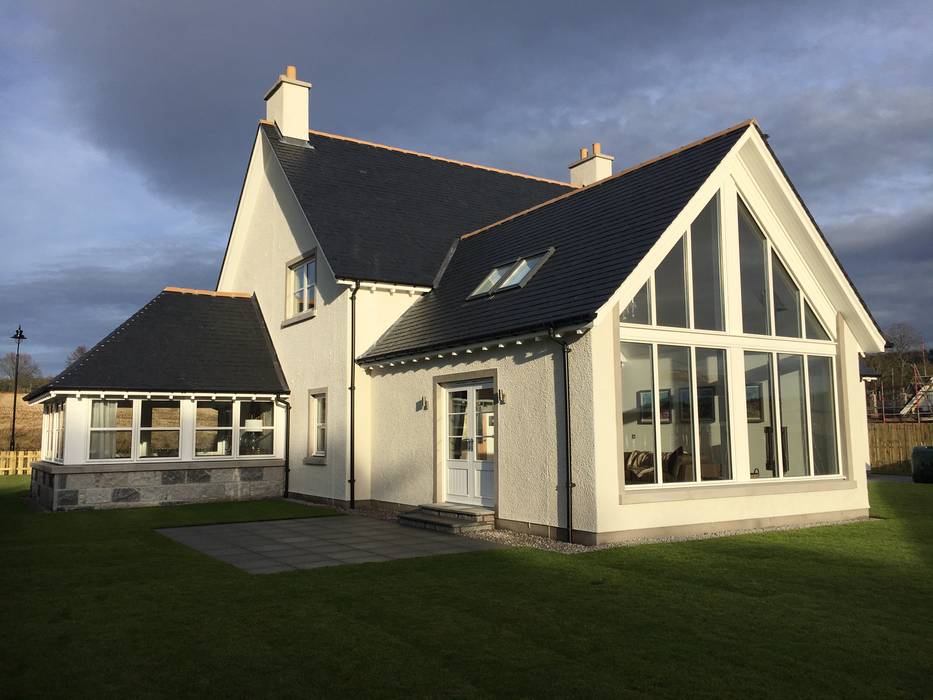 Plot 2 Durward Gardens, Kincardine O'neil, Aberdeenshire, Roundhouse Architecture Ltd Roundhouse Architecture Ltd منازل white house,glass gable,sunroom,new build