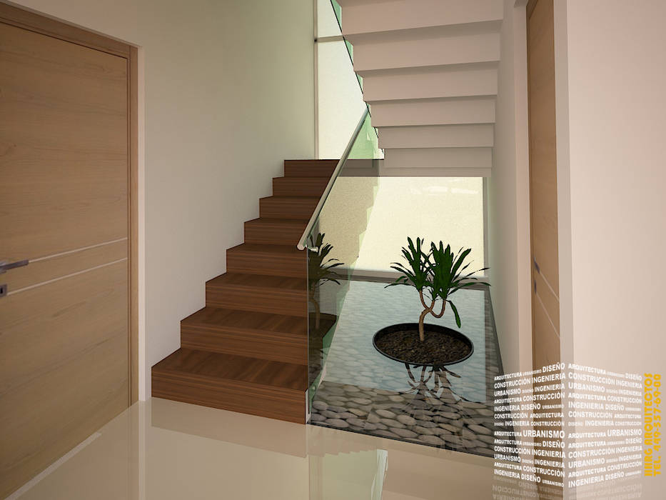 ESCALERA CON ESPEJO DE AGUA homify Pasillos, vestíbulos y escaleras de estilo moderno