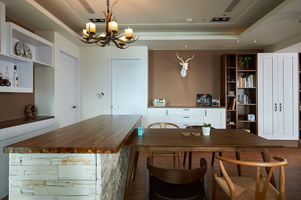 ​岩感、霧棕色牆，映襯粗獷空間質感 青瓷設計工程有限公司 Country style dining room