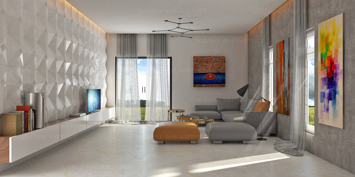 A Modern Living Room, KARU AN ARTIST KARU AN ARTIST Modern living room Furniture,Comfort,Building,Wood,Textile,Shade,Interior design,Flooring,Floor,Living room