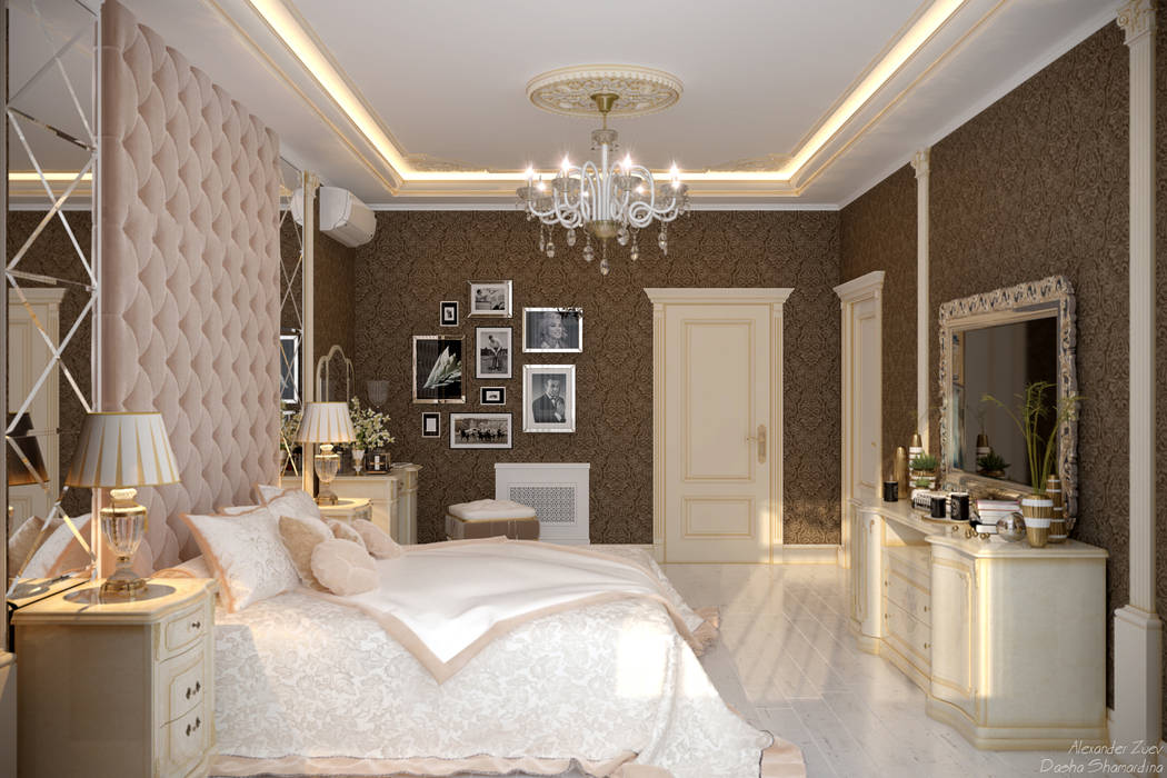 Дизайн спальни в классическом стиле в квартире в ЖК "Ливанский дом", г.Краснодар, Студия интерьерного дизайна happy.design Студия интерьерного дизайна happy.design Kamar Tidur Klasik