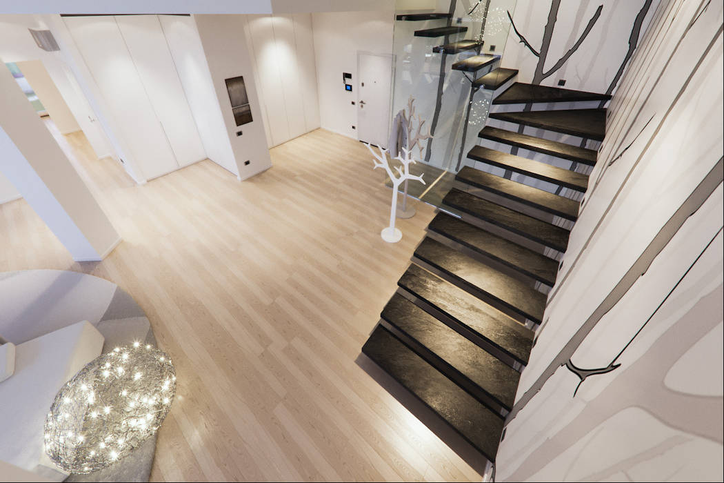 Un attico in stile loft in Milano, Annalisa Carli Annalisa Carli Modern Corridor, Hallway and Staircase Solid Wood Multicolored