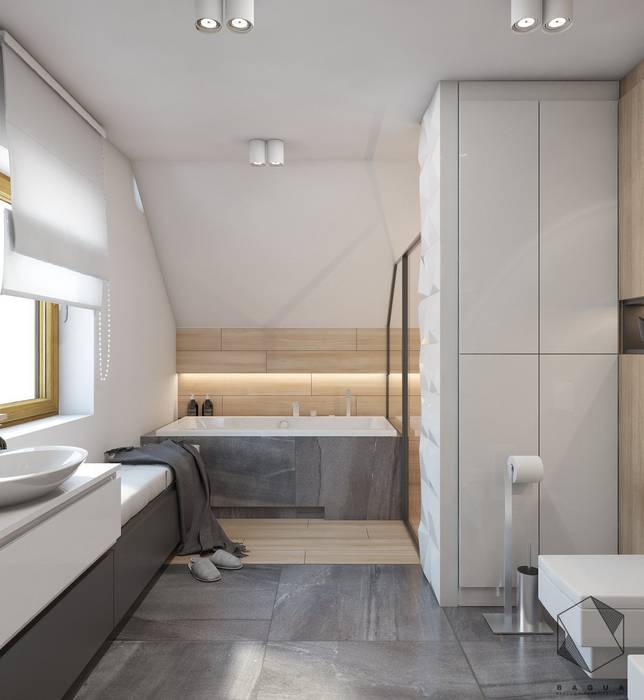 Projekt domu jednorodzinnego 12, BAGUA Pracownia Architektury Wnętrz BAGUA Pracownia Architektury Wnętrz Modern bathroom