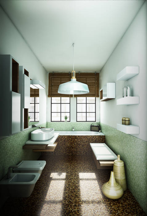 Casa PISI, rendering4you rendering4you Industriale Badezimmer Keramik Braun
