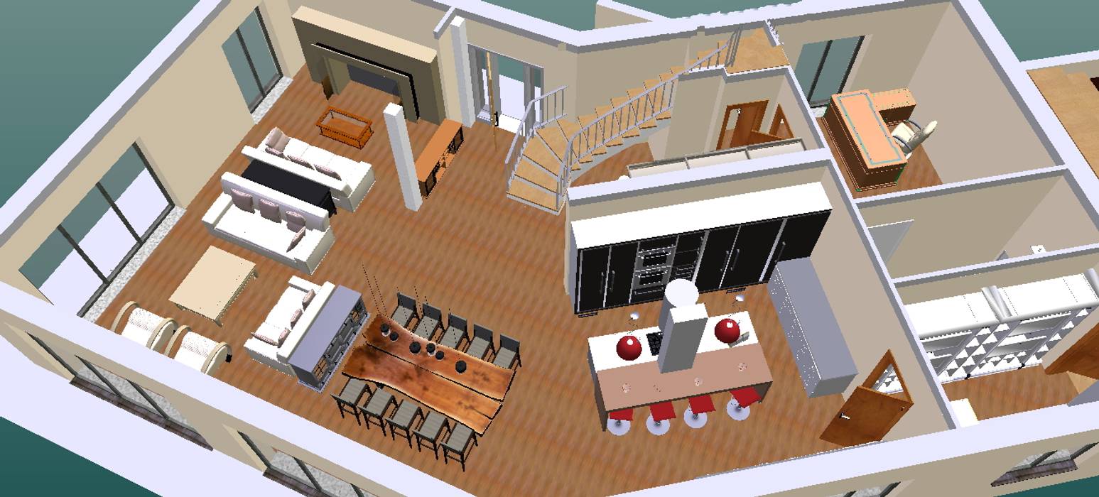 ground floor-3D2 D O M | Architecture interior Cozinhas clássicas