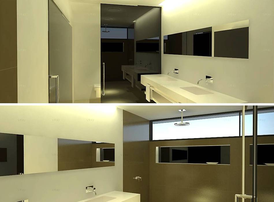 Vista de baño en dormitorio principal. ARQUIGRAF YB Baños modernos Vidrio