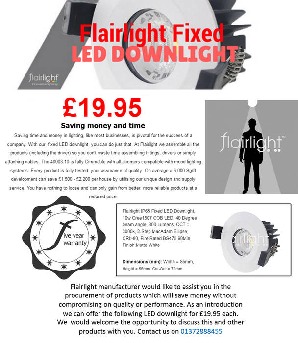 SAVE MONEY & TIME - LED FIXED DOWNLIGHT £19.95😆 Flairlight Designs Ltd Salas multimedia de estilo minimalista Accesorios y decoración