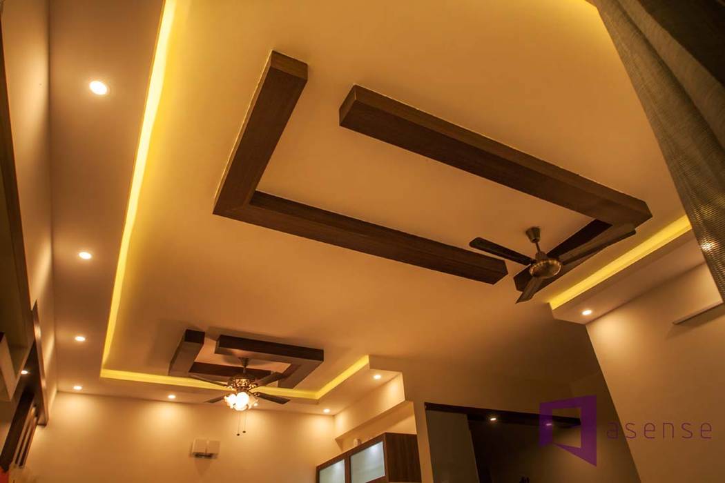 False Ceiling & Light Fan Asense Modern walls & floors Wood Wood effect Wall & floor coverings