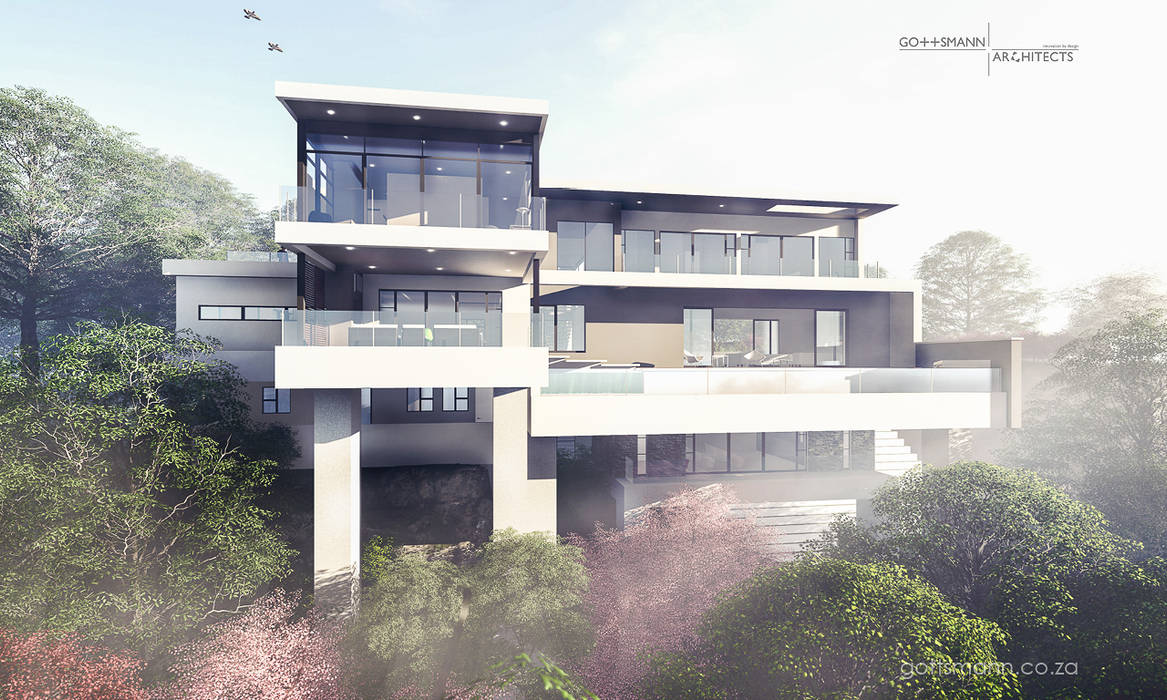 Elevation of House Gottsmann Architects Modern houses Cliff House,House on a hill,Steep site,Contemporary House,Modern design,3 storey,Floating