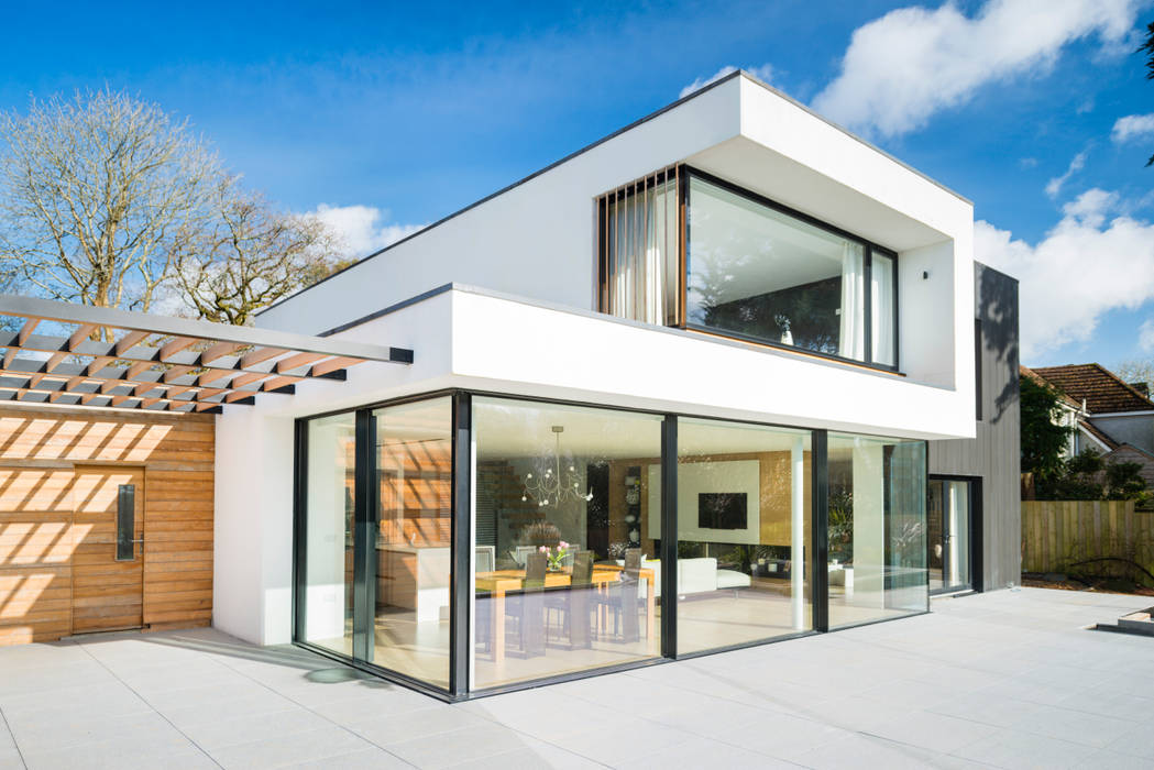 White Oaks Exterior Barc Architects Rumah Modern contemporary,modern,bold,glass,render,flat roof