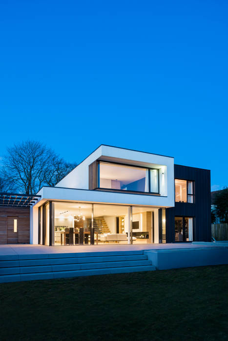 White Oaks Exterior at Night Barc Architects Casas modernas: Ideas, diseños y decoración night,render,zinc,contemporary,modern,glass,windows,bold