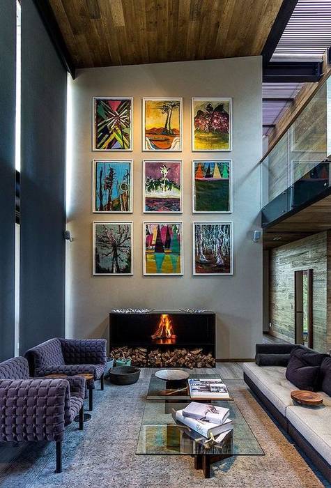 Living Room No Place Like Home ® Salas de estar modernas living room,color,modern,contrast,big windows,fireplace