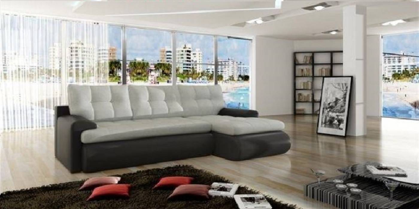 Grey Faux Leather Sofa Bed Sofas In Fashion Salones de estilo moderno Piel sintética Metálico/Plateado Sofás y sillones
