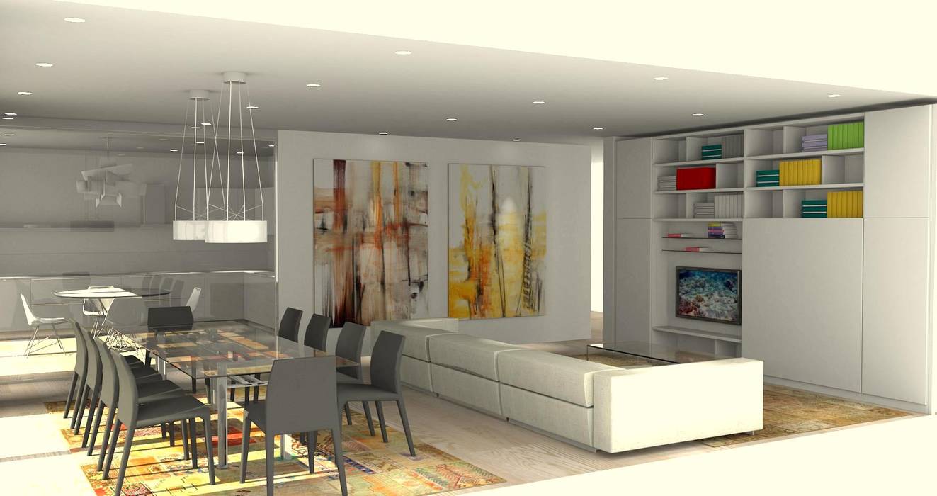 Progetto cucina ,zona giorno e camerette : soggiorno in stile in ... Progetto cucina soggiorno