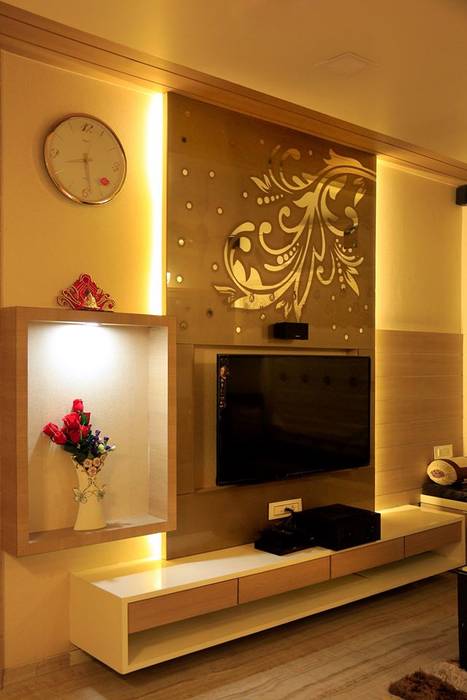 MR HARESH RESIDENCE, PSQUAREDESIGNS PSQUAREDESIGNS Modern media room Wood Brown Electronic accessories