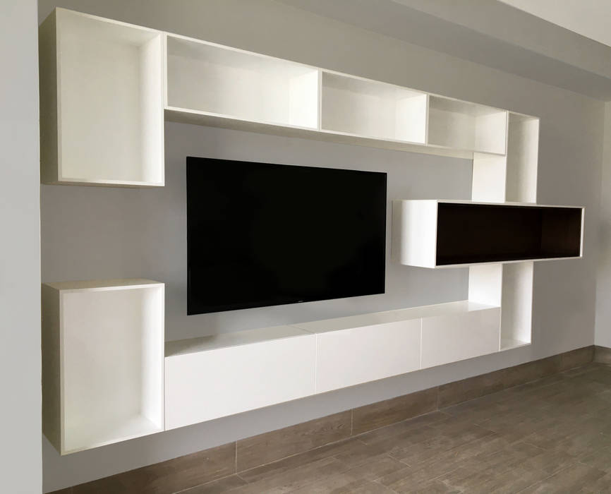 Mueble de TV | Residencial Puerto Cancún Zoraida Zapata / Diseño Interior Dormitorios minimalistas Madera maciza Multicolor muebleTV,Accesorios y decoración