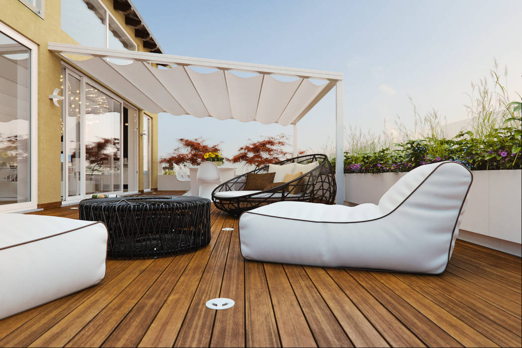 Un attico in stile loft in Milano, Annalisa Carli Annalisa Carli Balcones y terrazas de estilo moderno Derivados de madera Transparente