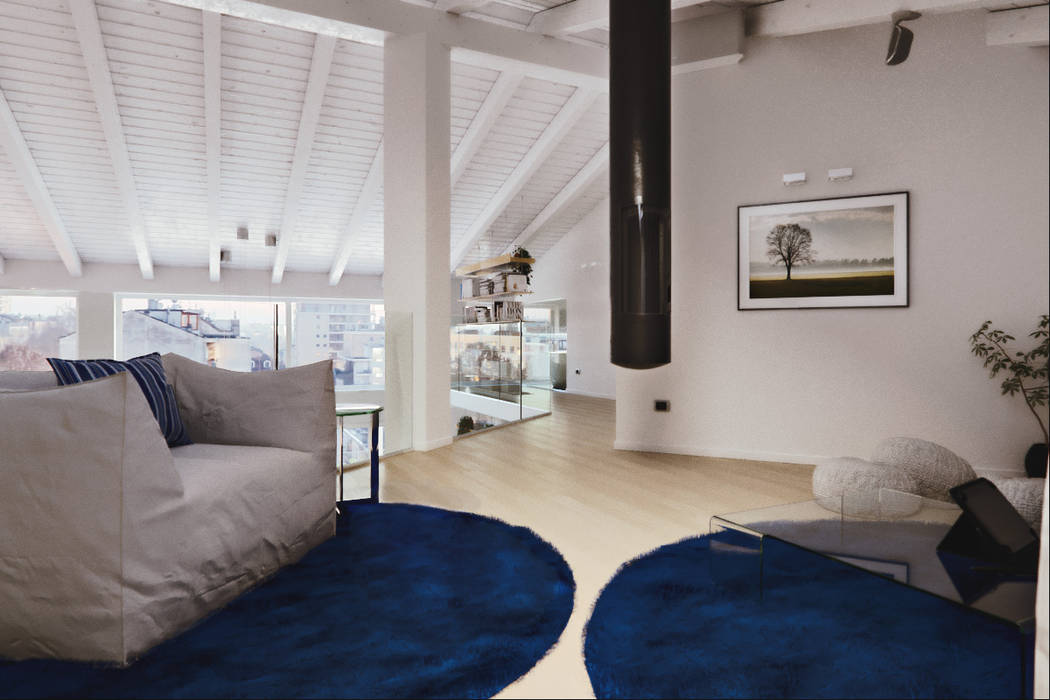 Un attico in stile loft in Milano, Annalisa Carli Annalisa Carli Modern Oturma Odası Masif Ahşap Rengarenk