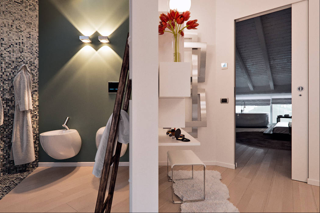 Un attico in stile loft in Milano, Annalisa Carli Annalisa Carli 現代浴室設計點子、靈感&圖片 實木 Multicolored