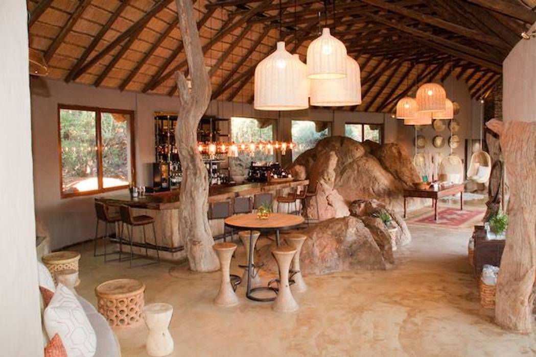 Madikwe Hills Bar Nowadays Interiors Commercial spaces Copper/Bronze/Brass hanging lights,bar,lodge interior,Bars & clubs