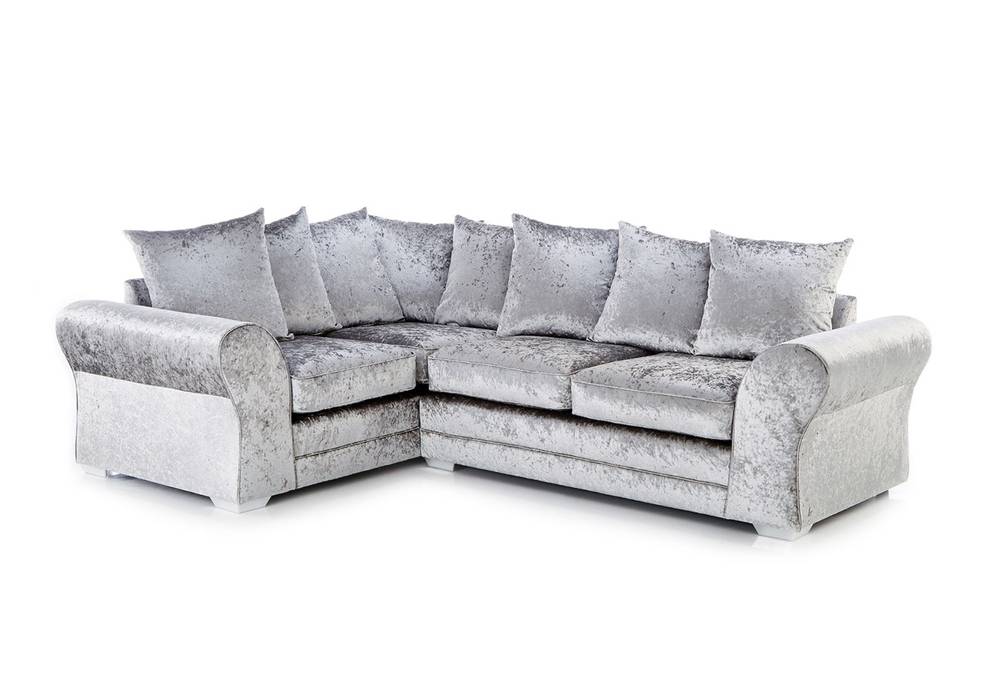 Silver Crushed Velvet Corner Sofa Sofas In Fashion غرفة المعيشة sofa,corner sofa,crushed velvet sofa,Sofas & armchairs