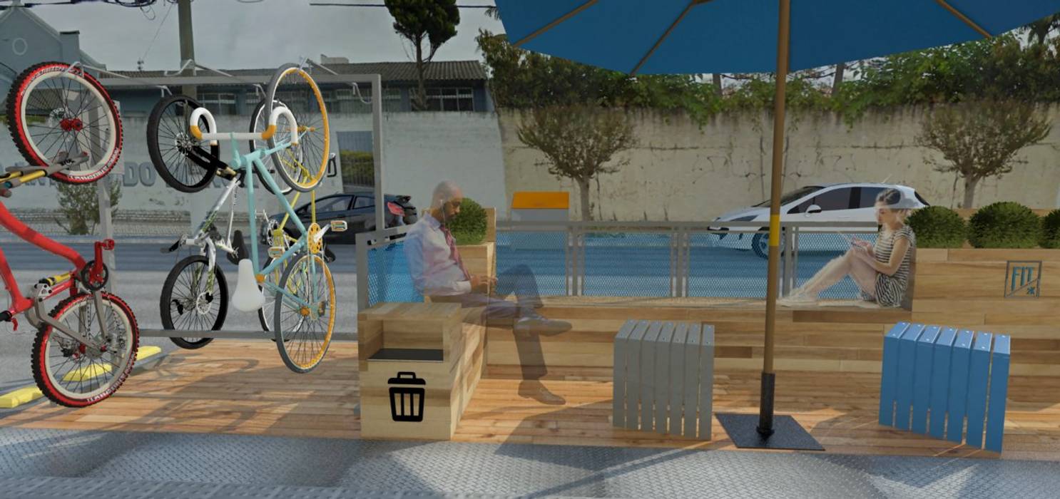 Projeto de mobiliário público - Parklet, XLA Studio de Arquitetura XLA Studio de Arquitetura 러스틱스타일 정원