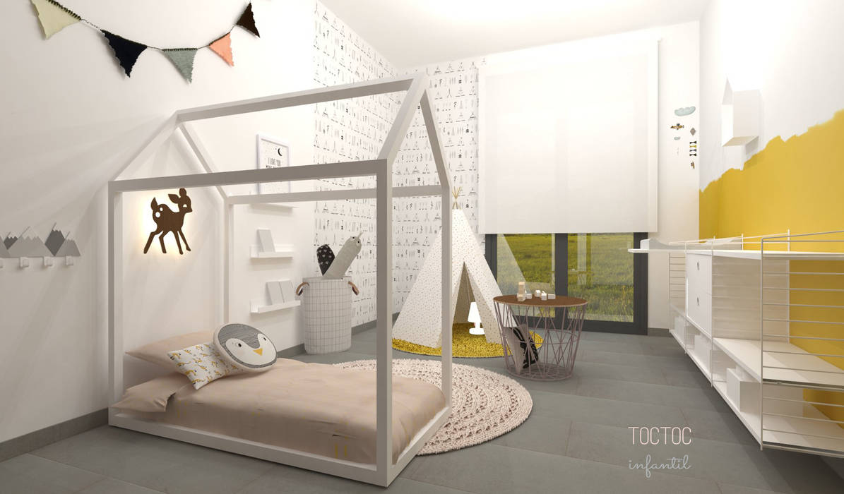 Diseño interior de dormitorio infantil método montessori en casa