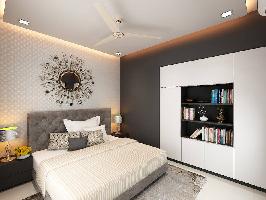 master bedroom homify Modern style bedroom Plywood bed,wall art,wallpaper,wardrobe