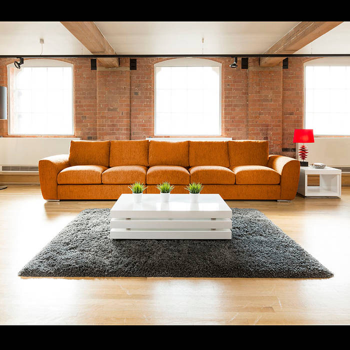 Quatropi Modern Extra Large Wide 5 Seater Sofa / Settee Orange 4.1x1.0m Quatropi ltd Ruang Keluarga Modern Sofas & armchairs