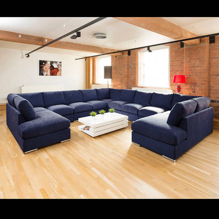 Extra Large Unique Sofa Set Settee Corner Group C Shape Blue 4.0x4.0m Quatropi ltd Moderne Wohnzimmer Sofas und Sessel