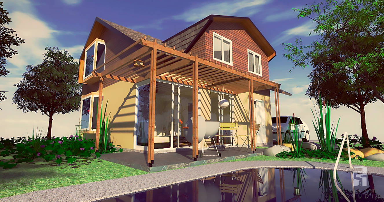 Terraza + piscina homify Balcones y terrazas eclécticos vivienda,,casa,,casa de 2 pisos,,diseño de casa,,casa con piscina,,casa familiar