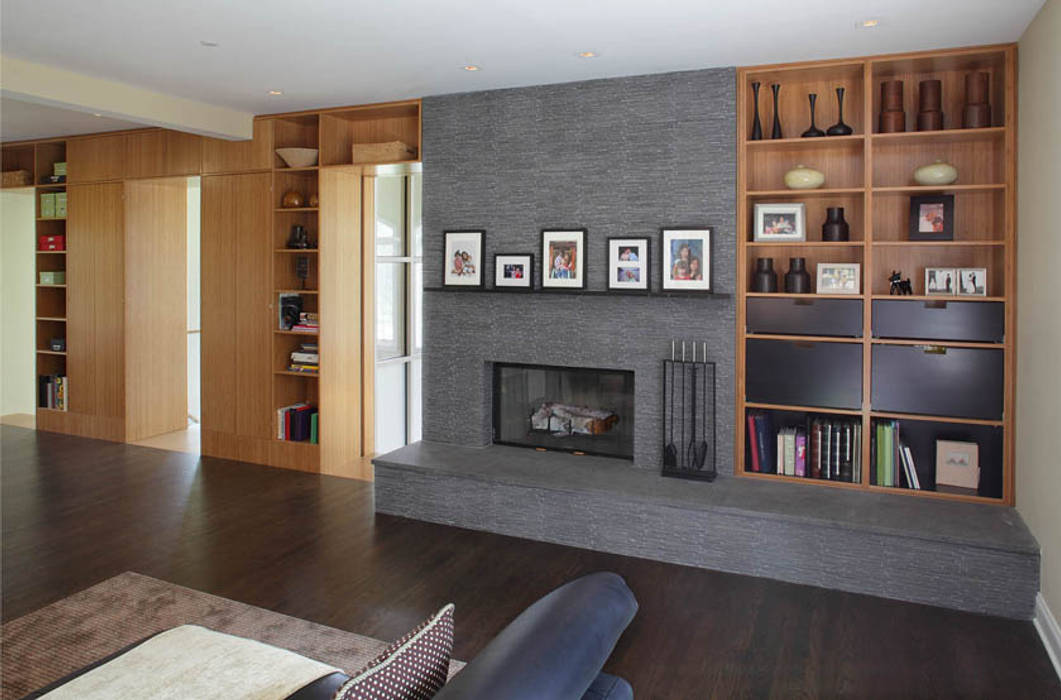 Basement Renovation - Ardsley House, Eisner Design Eisner Design Modern Living Room fireplace,living room