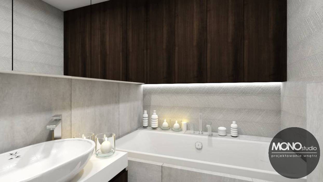 Łazienka w minimalistycznym klimacie MONOstudio Minimalistyczna łazienka projektowanie wnętrz,projektowanie,interior design,interior,design,wnętrze,architektura,architecture,łazienka,badroom,drewno