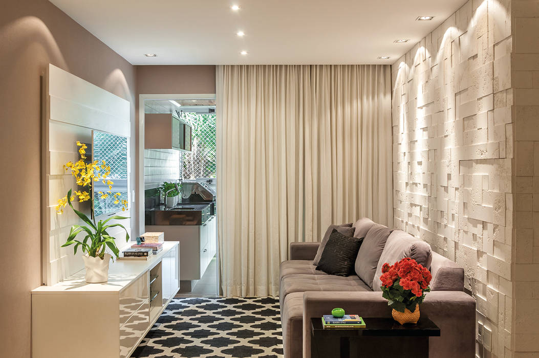 Apartamento Jardim Oceânico homify Salas de estar modernas mosaico,iluminação