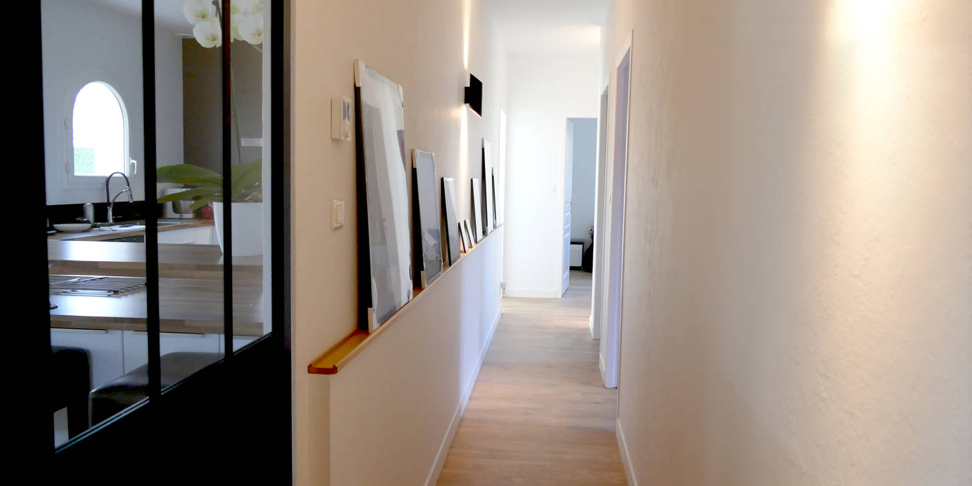 Maison M.F, Ophélie Dohy architecte d'intérieur Ophélie Dohy architecte d'intérieur Modern corridor, hallway & stairs Wood Wood effect