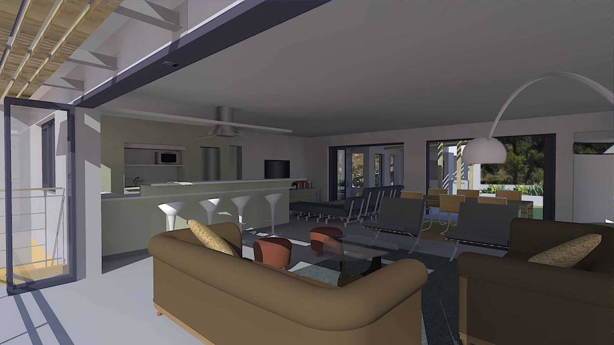 open plan living area Till Manecke:Architect Modern living room