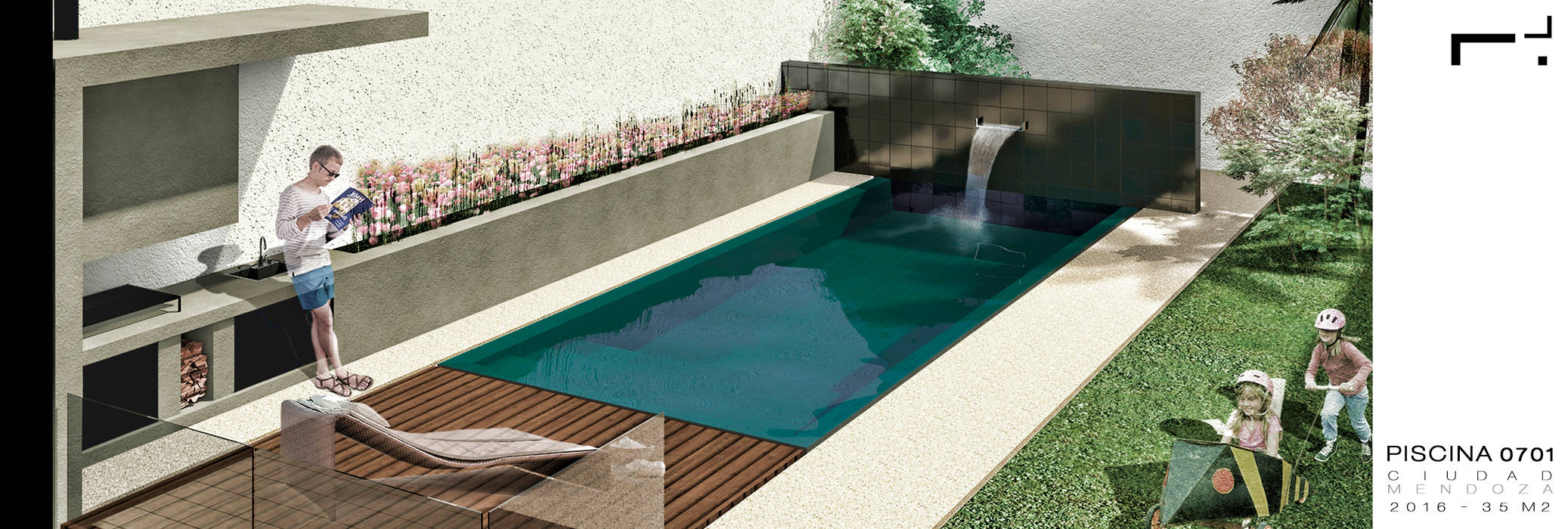 Diseño de Jardín con Piscina , Juan Pablo Muttoni Juan Pablo Muttoni Balcones y terrazas modernos: Ideas, imágenes y decoración