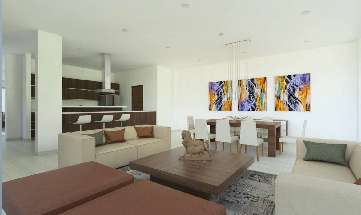 Sala – comedor -cocina: salas de estilo moderno por viewport ... Sala – comedor -cocina: salas de estilo moderno por viewport ...