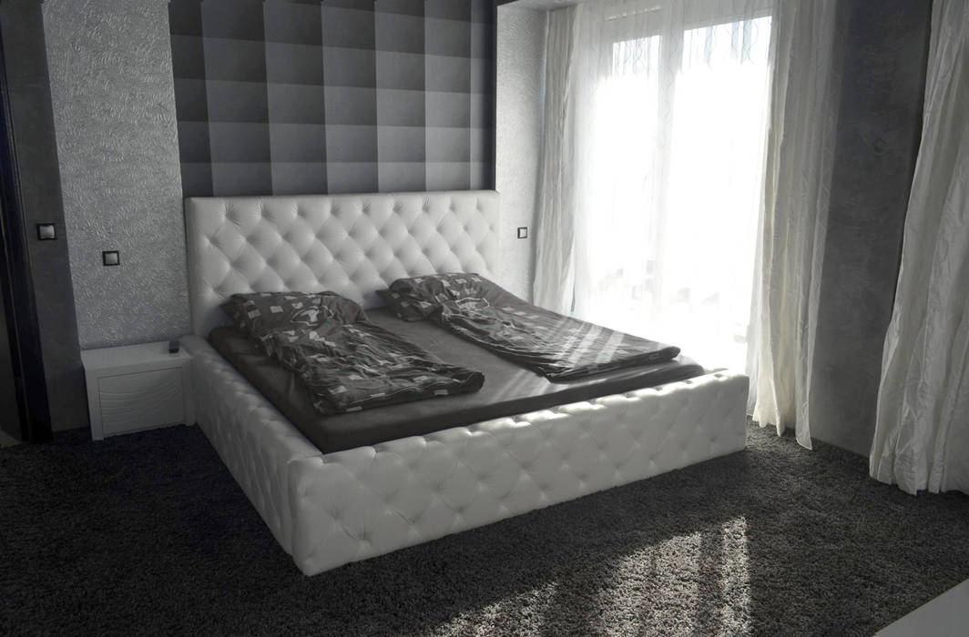 APARTMENT VD SOFIA, eNArch.info eNArch.info Modern style bedroom Building,Comfort,Window,Bed frame,Curtain,Wood,Interior design,Grey,Style,Black-and-white