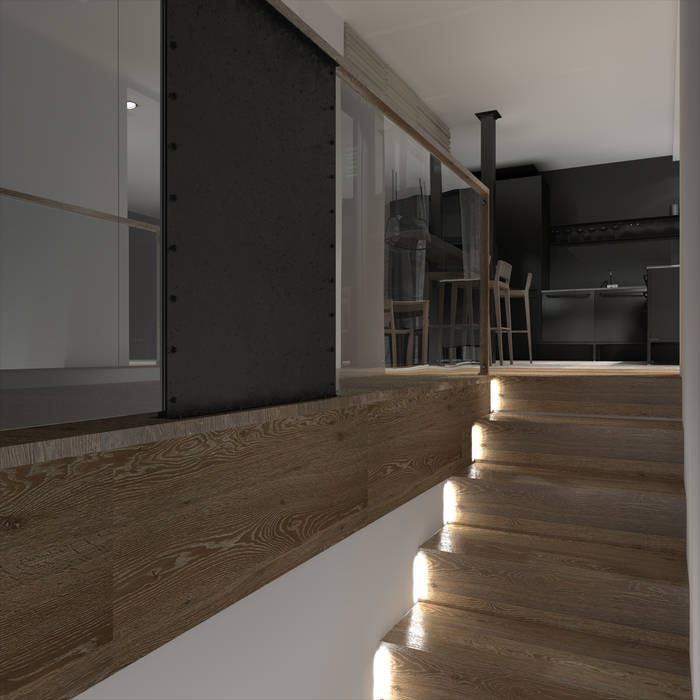 Дом-L из четырех морских контейнеров , CHM architect CHM architect Minimalist corridor, hallway & stairs