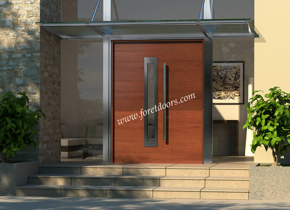 Modern solid wood exterior door with stainless steel accent Foret Doors Modern style doors Solid Wood Multicolored modern exterior door,modern entrance door,modern front door,Doors