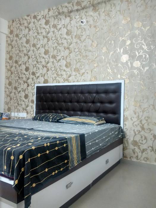 A 3 BHK Flat , Exinfra Projects Exinfra Projects Asian style bedroom Plywood Beds & headboards