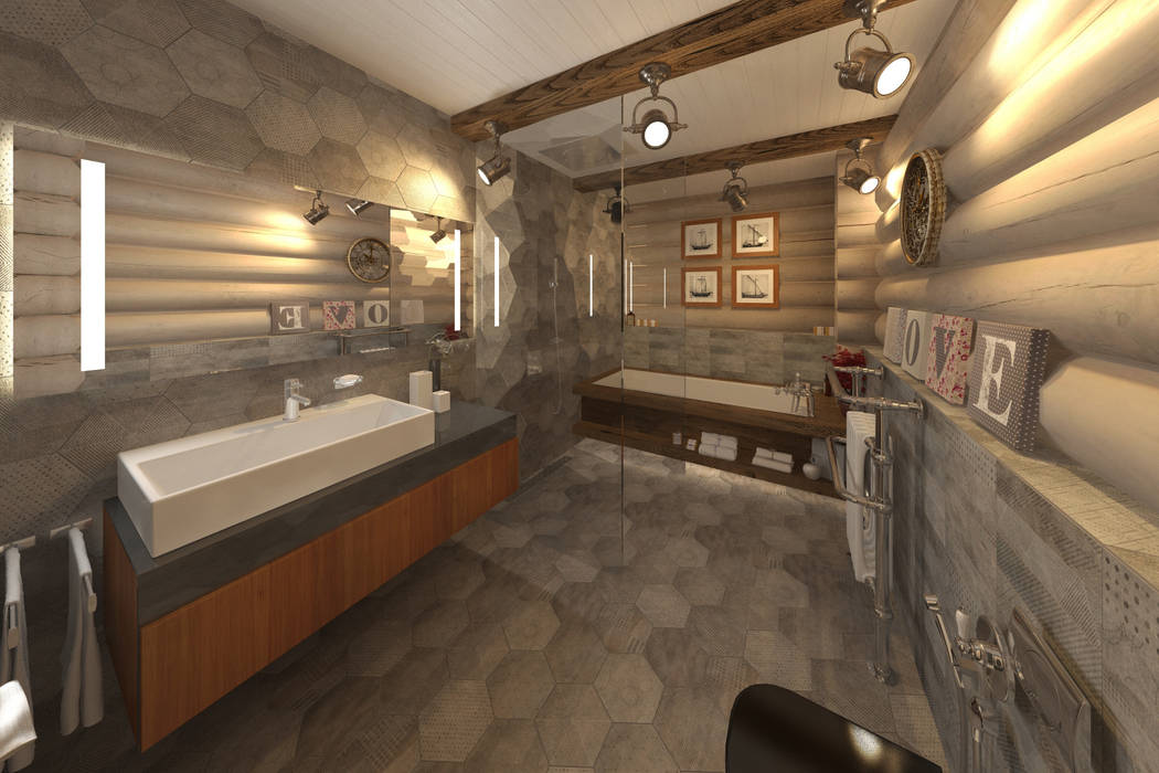 РУССКОЕ ШАЛЕ, atmosvera atmosvera Rustic style bathrooms Wood Wood effect