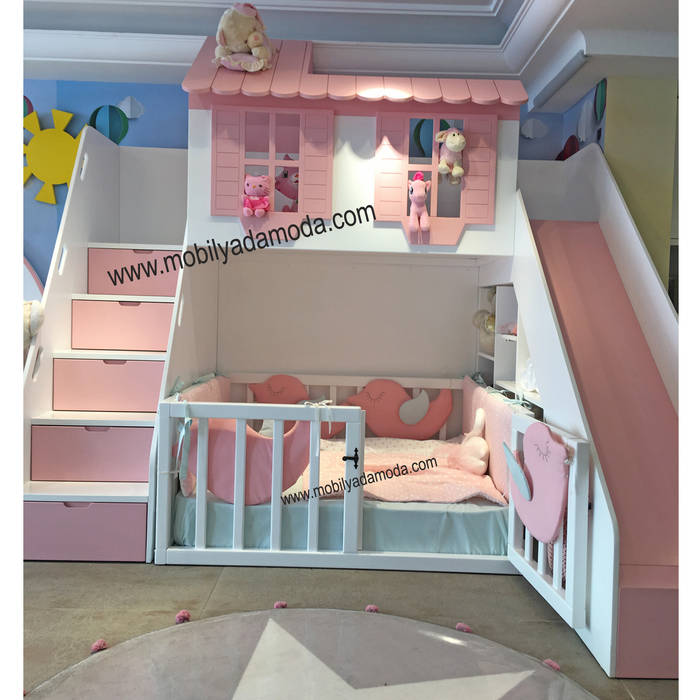 Kaydıraklı Ev Ranza Altı Montessori Yataklı MOBİLYADA MODA Modern Çocuk Odası Yatak & Beşikler