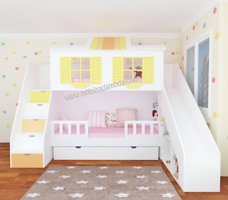 Kaydıraklı Ev Ranza MOBİLYADA MODA Modern Çocuk Odası Ahşap Ahşap rengi Yatak & Beşikler