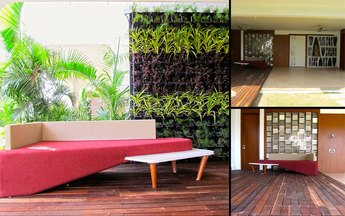 Interior of Rajesh Patel, Architects at Work Architects at Work Modern garden Plant,Property,Furniture,Green,Rectangle,Shade,Wood,Comfort,Interior design,Living room