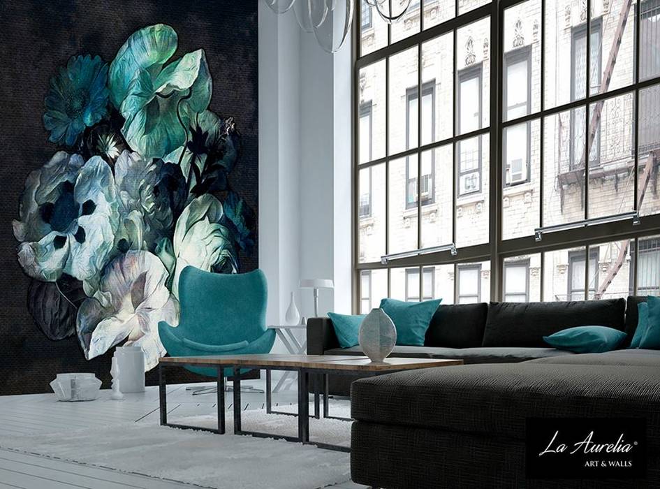 Fleur #160901 Wallpaper La Aurelia Moderne muren & vloeren wallcovering,wallart,wallcovers,wallpaper,behang,art,flowers,blue,statement,eyeatcher,customization,waterproof,Behang