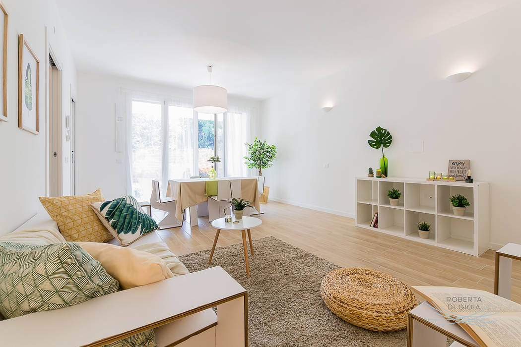 Appartamento campione in cantiere Home Staging & Dintorni Soggiorno in stile scandinavo home staging