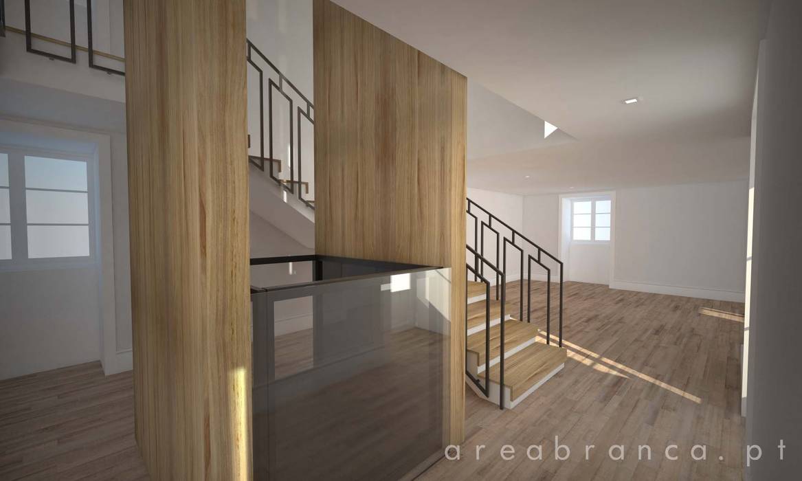 Hall Entrada | Escadas | Elevador homify Corredores, halls e escadas modernos areabranca,hall entrada,hall,escadas,elevador,pavimento flutuante,floating floor,living room,sala estar,moderno,arquitetura interior,reabilitação