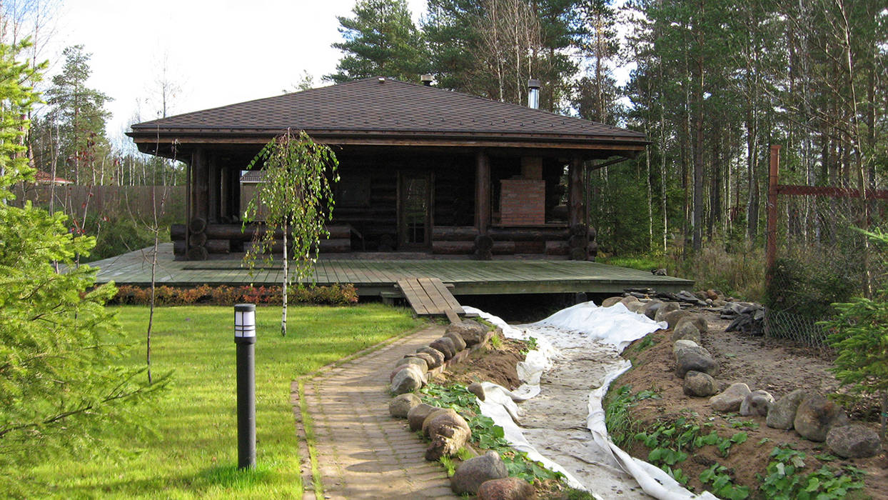 Солнечное, Техно-сруб Техно-сруб Rustic style house Wood Wood effect